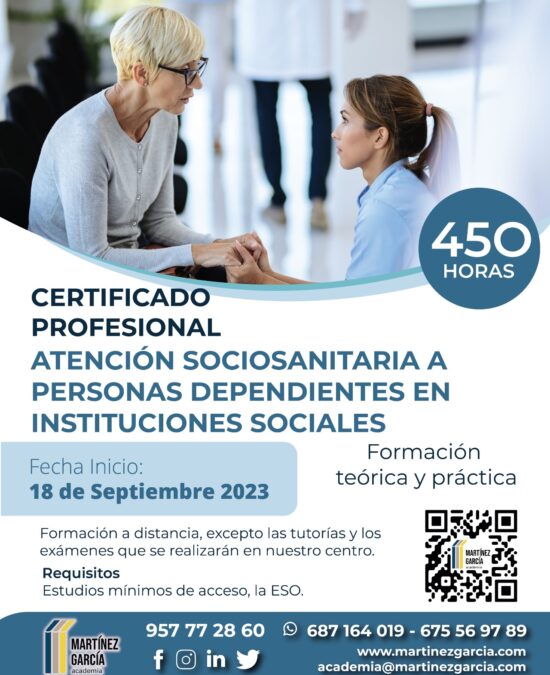 Certificado Profesional. Atención Sociosanitaria a Personas Dependientes en Instituciones Sociales