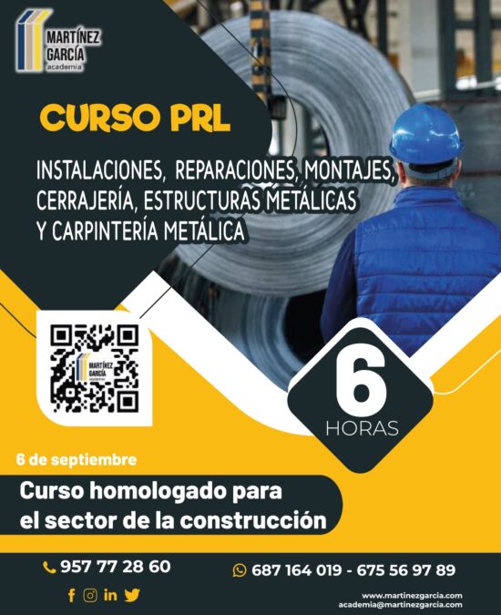 Curso PRL Instalaciones, Reparaciones, Montajes, Cerrajería, Estructuras Metálicas y Carpintería Metálica<span class="badge-status" style="background:#ef1818">FINALIZADO</span>&nbsp;