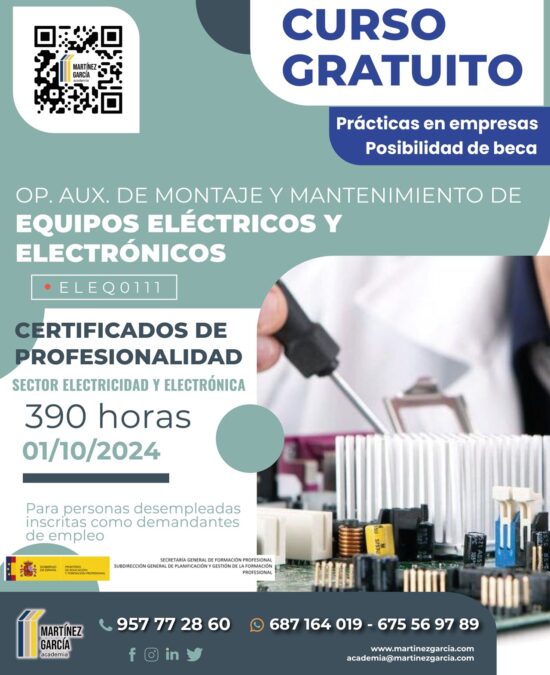 Operaciones Auxiliares de Montaje y Mantenimiento de Equipos Eléctricos y Electrónicos – CERTIFICADO DE PROFESIONALIDAD<span class="badge-status" style="background:#ef1818">FINALIZADO</span> Operaciones Auxiliares de Montaje y Mantenimiento de Equipos Eléctricos y Electrónicos – CERTIFICADO DE PROFESIONALIDAD<span class="badge-status" style="background:#ef1818">FINALIZADO</span>