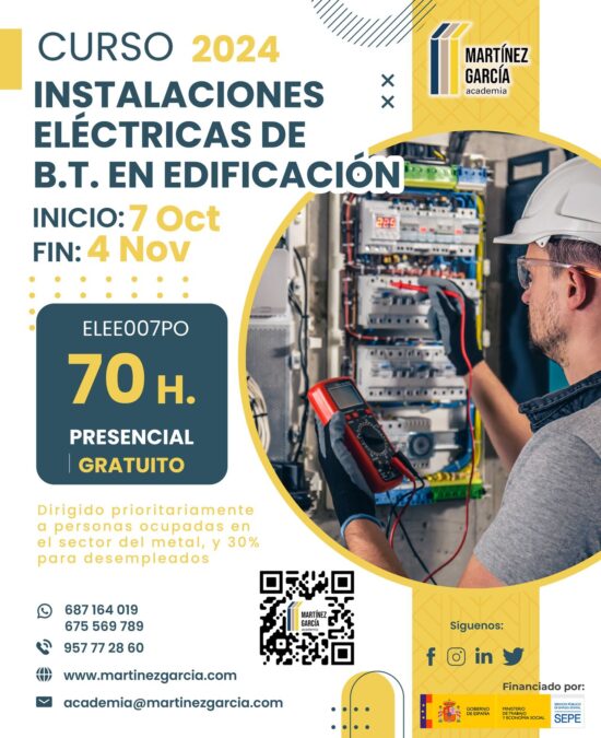 Curso Gratuito Instalaciones Eléctricas de B.T. en Edificación<span class="badge-status" style="background:#ef1818">FINALIZADO</span> Curso Gratuito Instalaciones Eléctricas de B.T. en Edificación<span class="badge-status" style="background:#ef1818">FINALIZADO</span>
