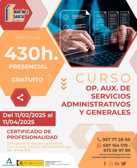 Certificado de Profesionalidad – Operaciones Auxiliares de Servicios Administrativos y Generales (Desempleados)<span class="badge-status" style="background:#ef1818">FINALIZADO</span>&nbsp;