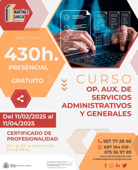 Certificado de Profesionalidad – Operaciones Auxiliares de Servicios Administrativos y Generales (Personas ocupadas)<span class="badge-status" style="background:#ef1818">FINALIZADO</span>&nbsp;
