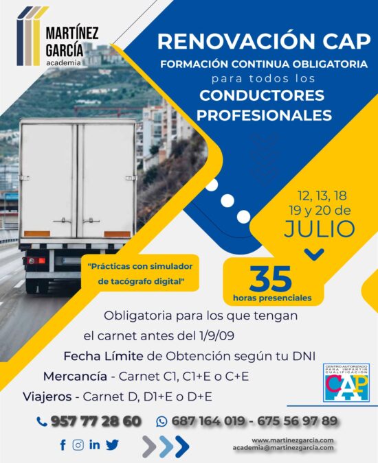 Renovación C.A.P. – Formación Continua Obligatoria Conductores Profesionales<span class="badge-status" style="background:#ef1818">FINALIZADO</span>&nbsp;