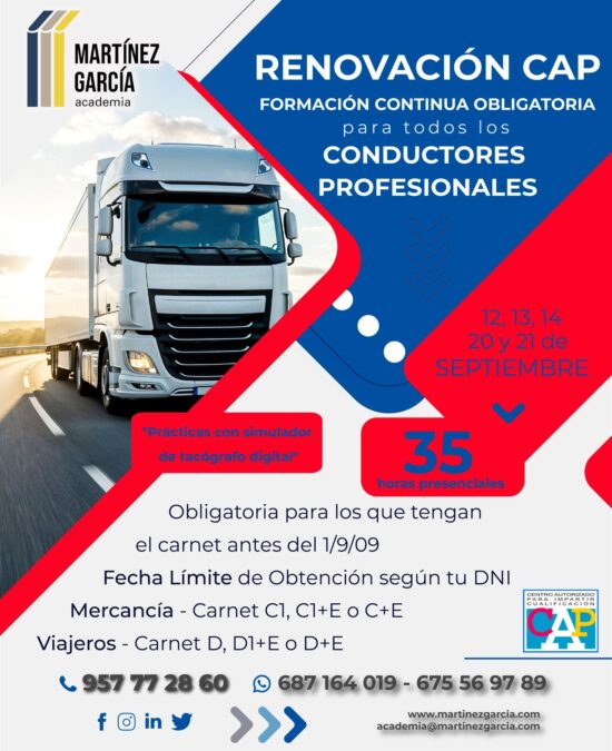 Renovación C.A.P. – Formación Continua Obligatoria Conductores Profesionales<span class="badge-status" style="background:#ef1818">FINALIZADO</span>&nbsp;
