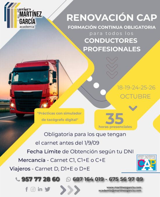 Renovación C.A.P. – Formación Continua Obligatoria Conductores Profesionales<span class="badge-status" style="background:#ef1818">FINALIZADO</span>&nbsp;