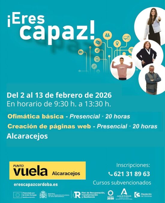 ¡Eres Capaz! Ofimática Básica y Creación de Páginas Web – Alcaracejos<span class="badge-status" style="background:#ef1818">FINALIZADO</span> ¡Eres Capaz! Ofimática Básica y Creación de Páginas Web – Alcaracejos<span class="badge-status" style="background:#ef1818">FINALIZADO</span>
