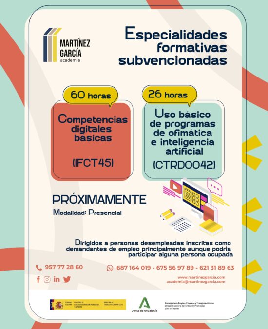 Especialidades formativas subvencionadas