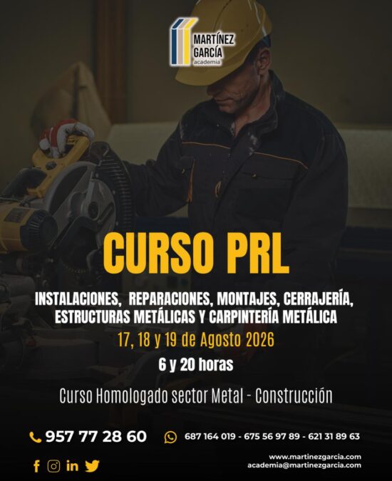 Curso PRL de Instalaciones, Reparaciones, Montajes, Cerrajería, Estructuras Metálicas y Carpintería Metálica<span class="badge-status" style="background:#ef1818">FINALIZADO</span>&nbsp;